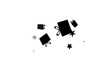 Animación-Digital-De-Múltiples-Iconos-De-Estrellas-Y-Cajas-De-Regalo-De-Navidad-Moviéndose-Sobre-Fondo-Blanco