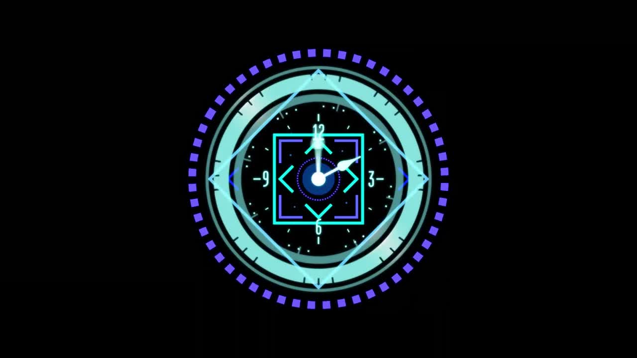 Animation of scope scanning with clock over black background