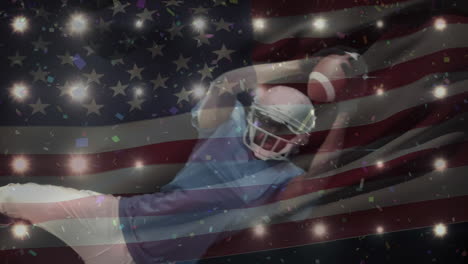 animation of a american football player with american flag in the background