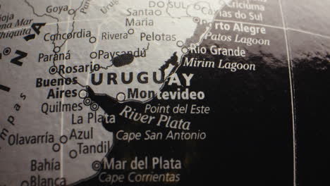 close-up of uruguay and surrounding countries on a globe map