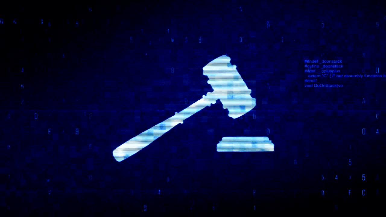 Hammer Judge Court Symbol Digital Pixel Noise Error Animation.