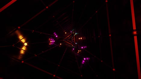 túnel triangular de neón brillante con luces multicolores brillantes y parpadeantes en el túnel. bucle vj, flor, 4k