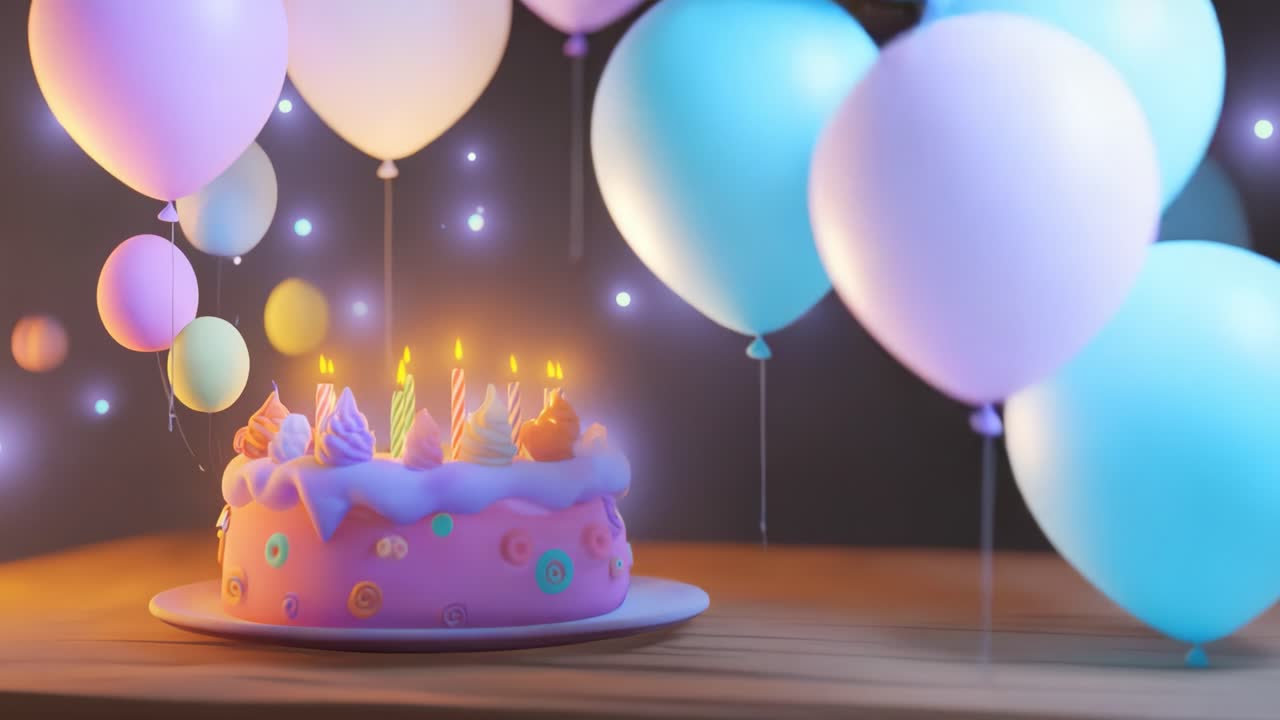 A Beautifully Decorated Birthday Cake with Colorful Balloons, Creating a Festive Atmosphere, Perfect for Celebrating Special Moments and Joyous Occasions