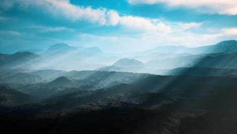 aerial vulcanic desert landscape with rays of light