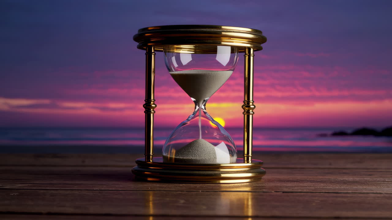 Hourglass at Sunset Over the Beach