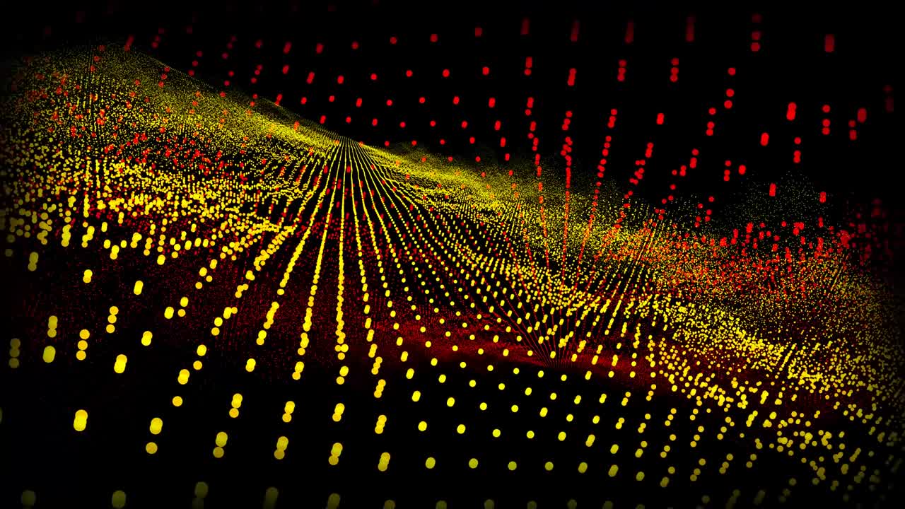 Futuristic abstract yellow red waveform dimension ball oscillation, visualization wave technology digital surface