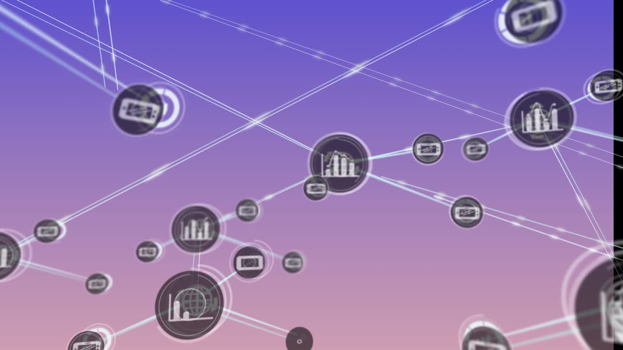 animación de la red de conexiones con iconos sobre fondo azul