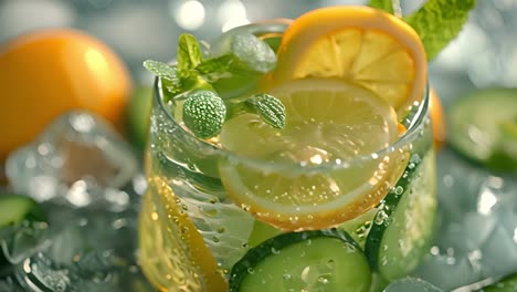 refreshing detox water with lemon, cucumber, and mint