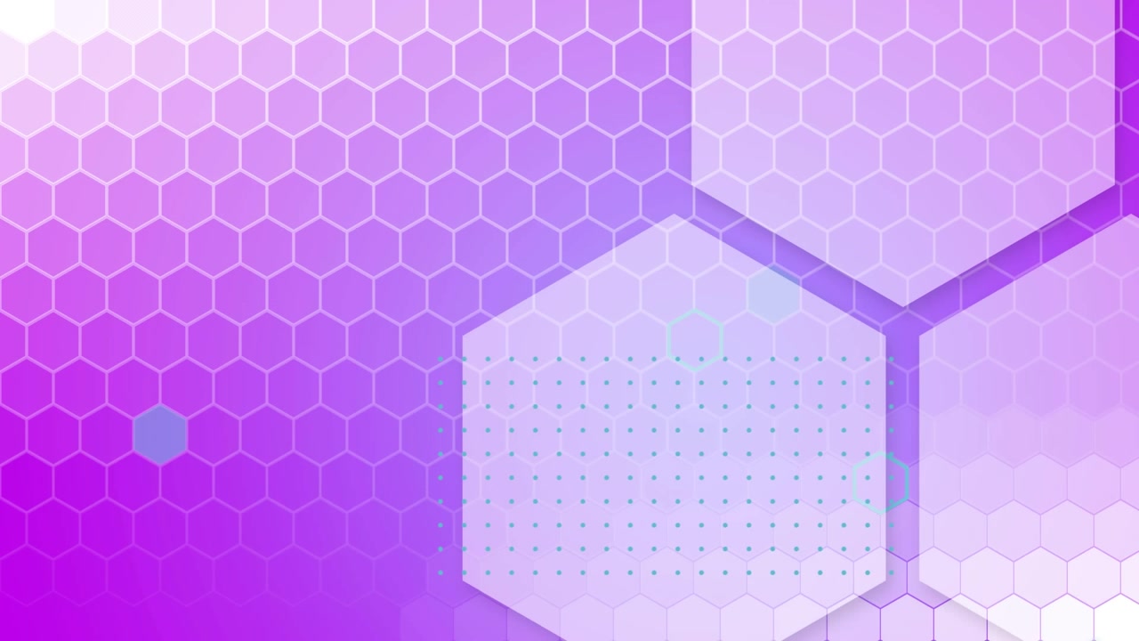 Animação de padrão hexagonal com espaço para texto em fundo gradiente roxo