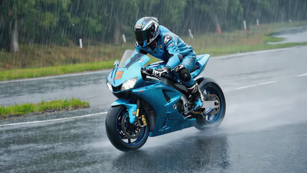 Carreras de motos en una carretera mojada