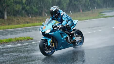 motorcycle racing on a wet road