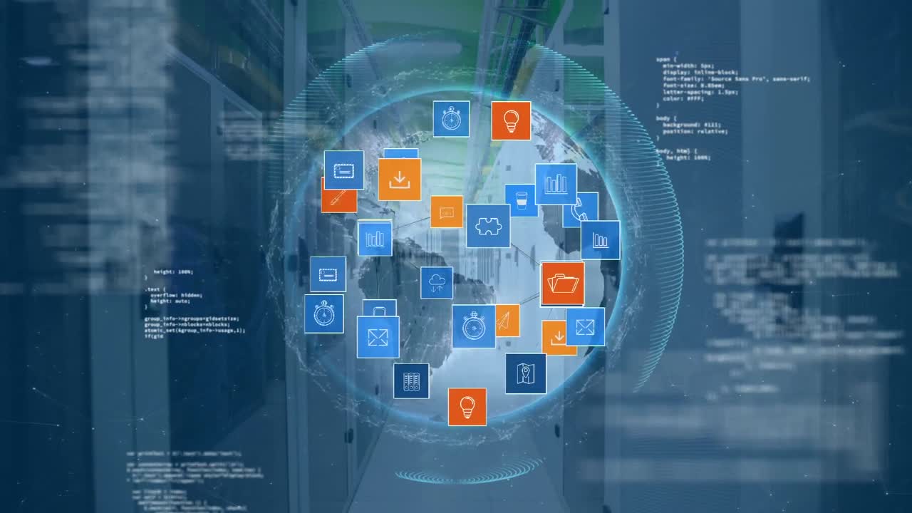 Globe and digital apps icons