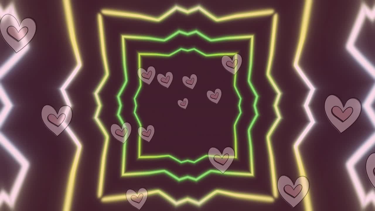 검은색 배경에 있는 심장 아이콘과 모양의 애니메이션