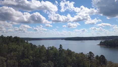 rising reveal shot of beautiful blue lake