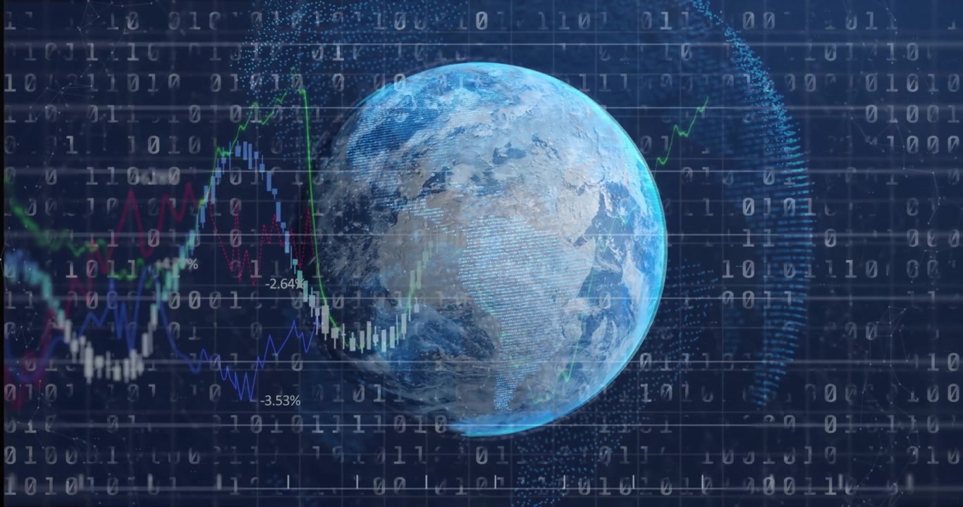 Digital Earth Globe with Financial Data and Stock Market Graphs