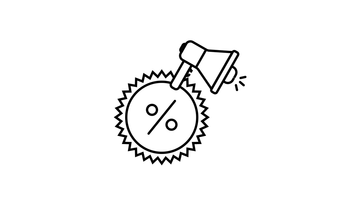 Animated Discount Tag with Megaphone Announcing a Sale