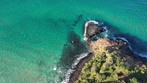 Fingal-Headland-and-Cook-Island--Tasman-Sea---New-South-Wales--NSW---Australia---Aerial-Shot---Downward-Facing