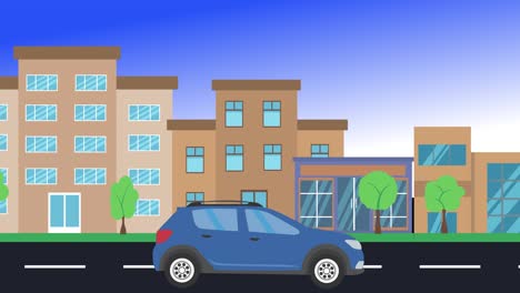 viajes en coche por la ciudad vista lateral, animación en bucle, fondo de diseño plano