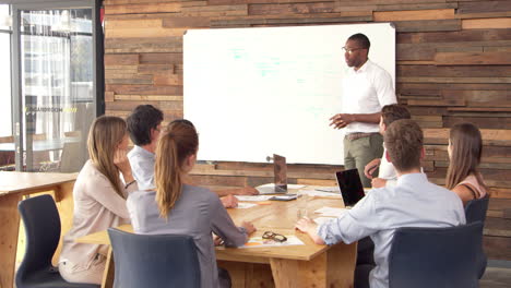 young black man giving presentation to business colleagues