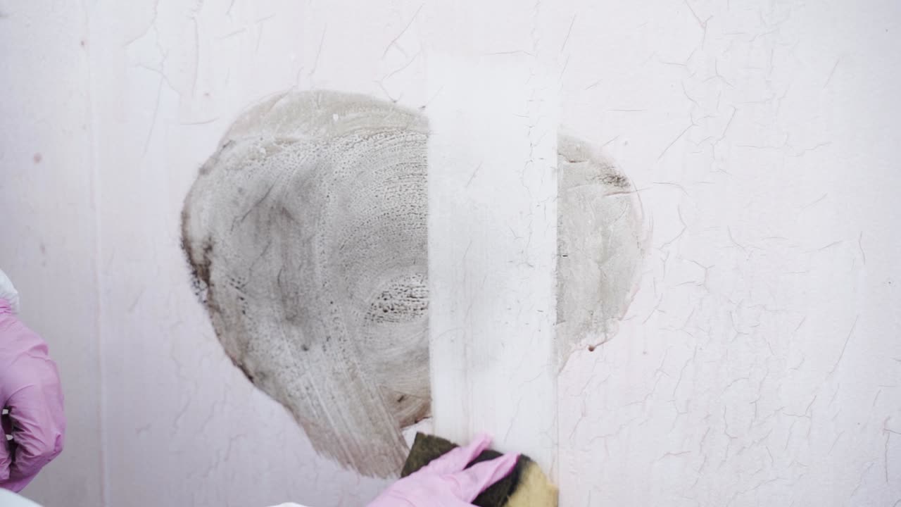 슬로우 모션 비디오 4k 스폰지 선박 데크 벽으로 세척되는 물