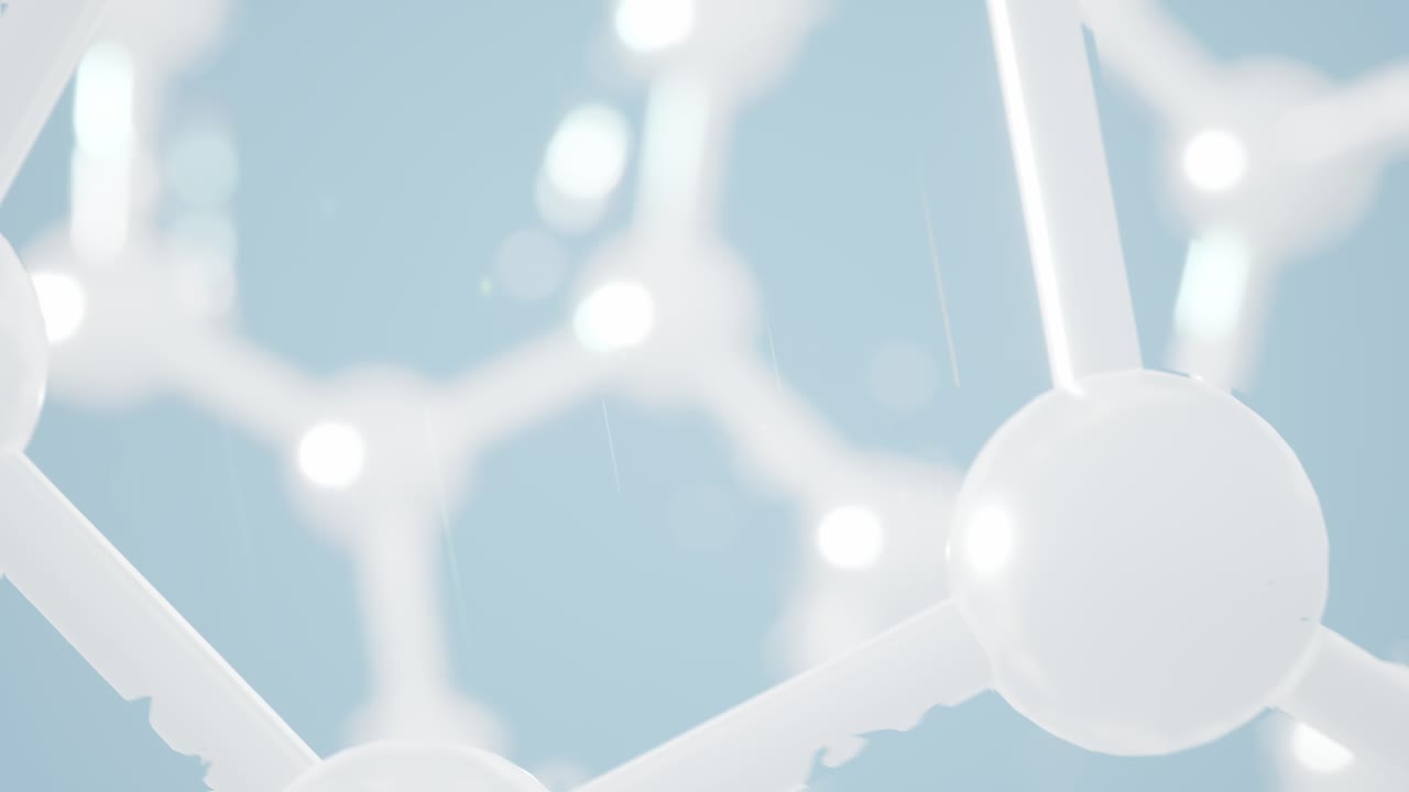 파란색 배경을 가진 화학 분자, 3d 렌더링