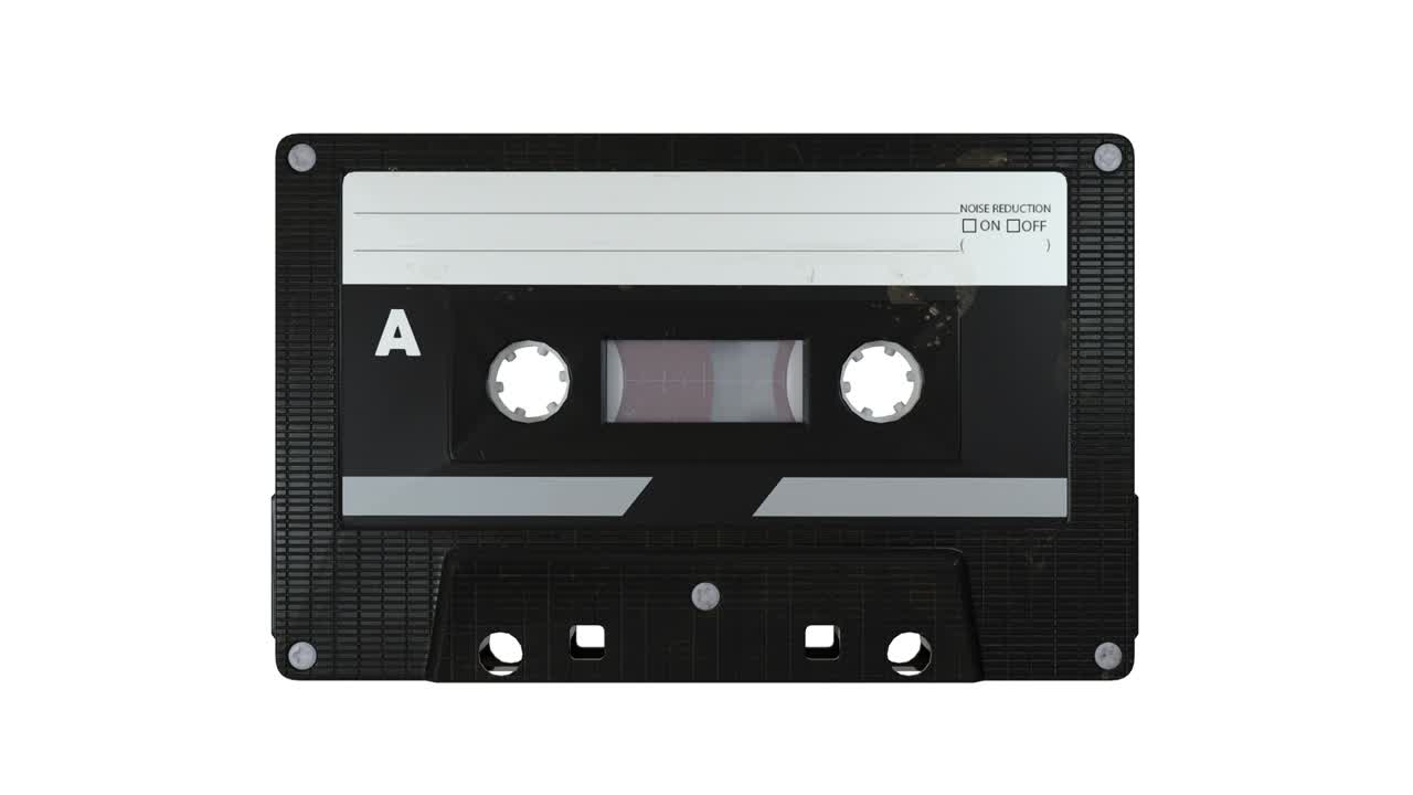 cinta de cassette de audio gira sobre un fondo blanco. canal alfa incluido