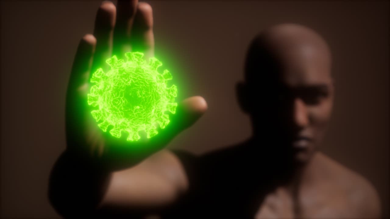 겁에 질린 남자가 코로나바이러스 코로나19 감염을 두려워해서 손짓을 멈 ⁇ 습니다.