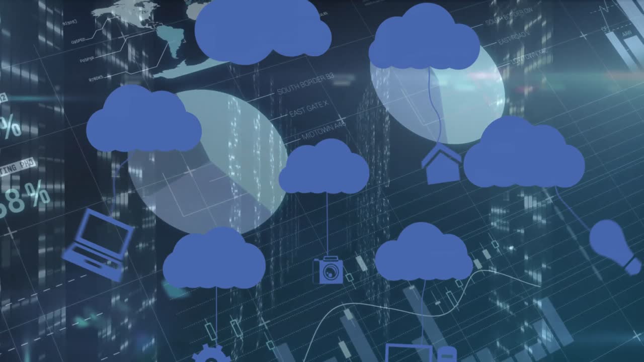 이 비디오는 주식 시장 디스플레이를 숫자와 그래프로 보여줍니다.