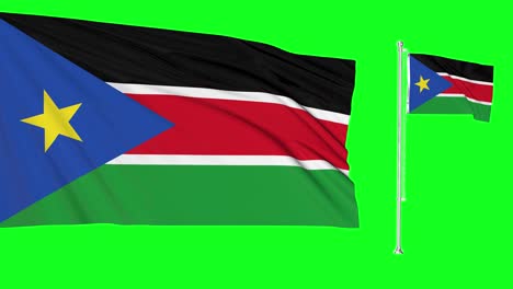 green screen south sudan two flags waving sudanese flagpole animation 3d chroma key