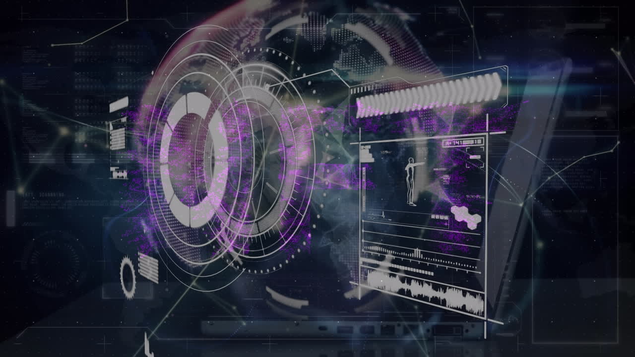 데이터 프로세싱과 세계를 스캔하는 범위의 애니메이션