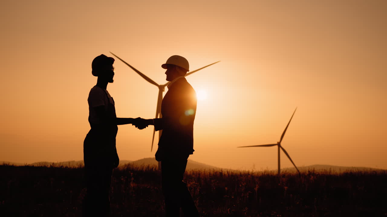 해가 지면 풍력 발전소에서 사업 거래