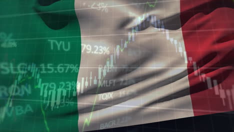 Animation-of-financial-data-processing-over-flag-of-italy