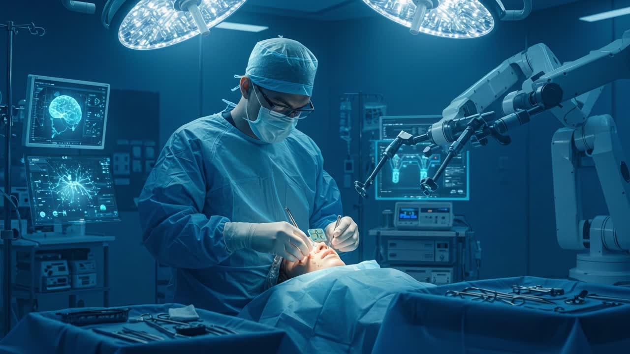 A skilled surgeon performs a precise operation in a cutting-edge surgical room, utilizing advanced technology and equipment for effective patient care