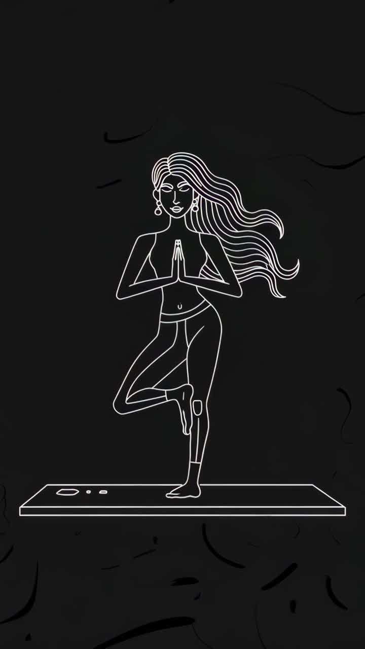 Woman in Yoga Tree Pose - Line Art Illustration