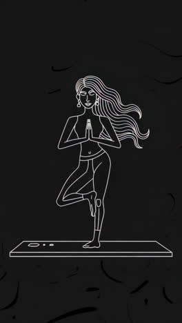woman in yoga tree pose - line art illustration