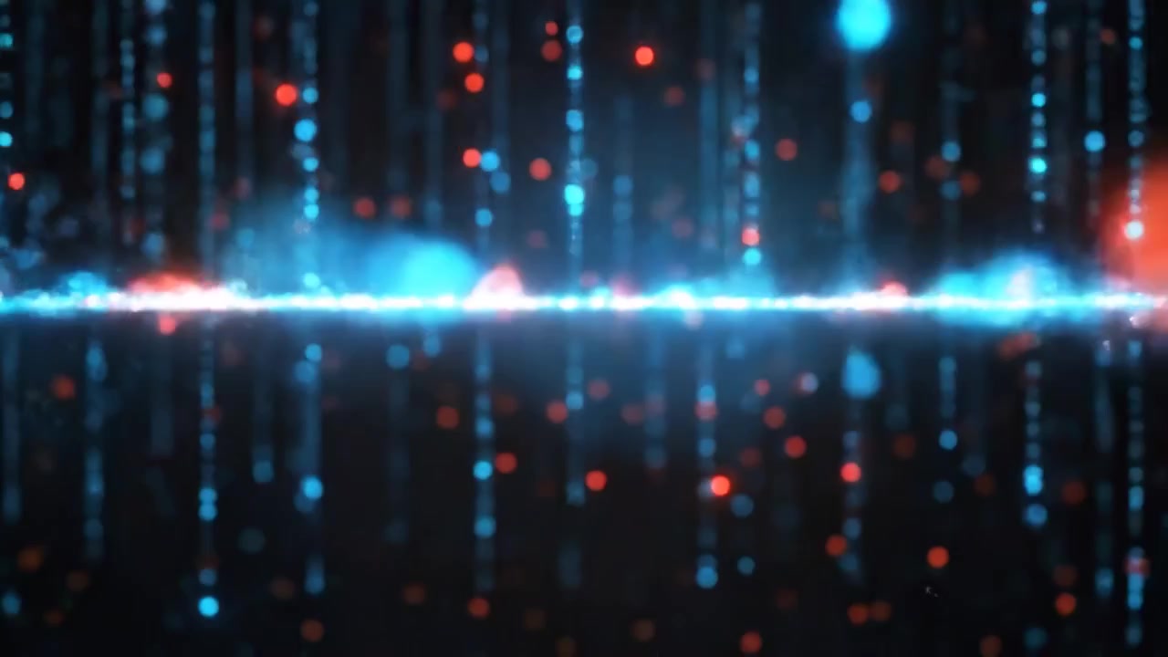 Abstract Flow of Blue and Red Digital Data Particles