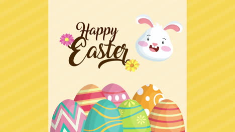 happy easter animated card with rabbit and egg painted