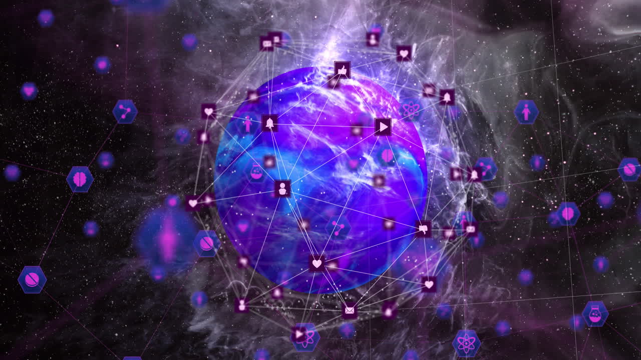 animación del globo con red de conexiones y procesamiento de datos