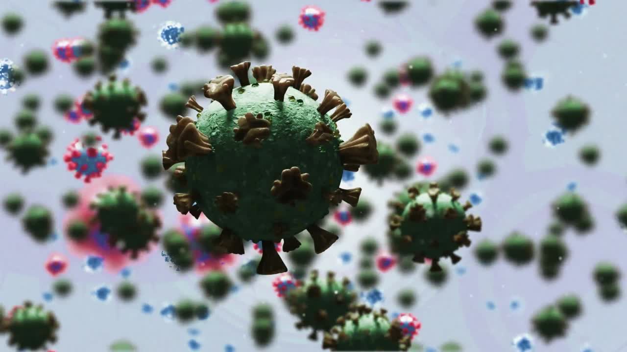 animación de las células del virus covid 19 sobre un fondo blanco