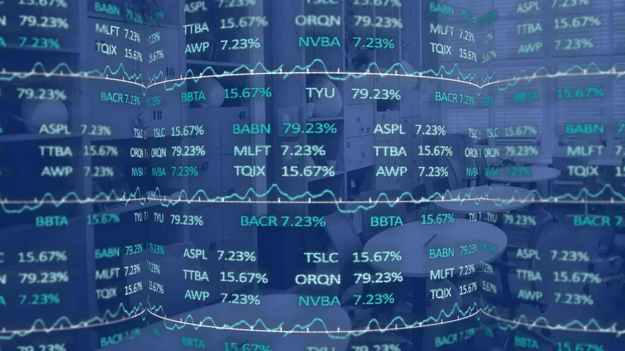 Animation of financial data processing over modern office