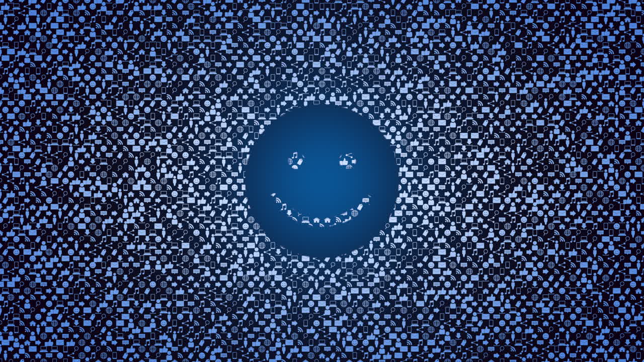 Big smile icon on blue network pattern