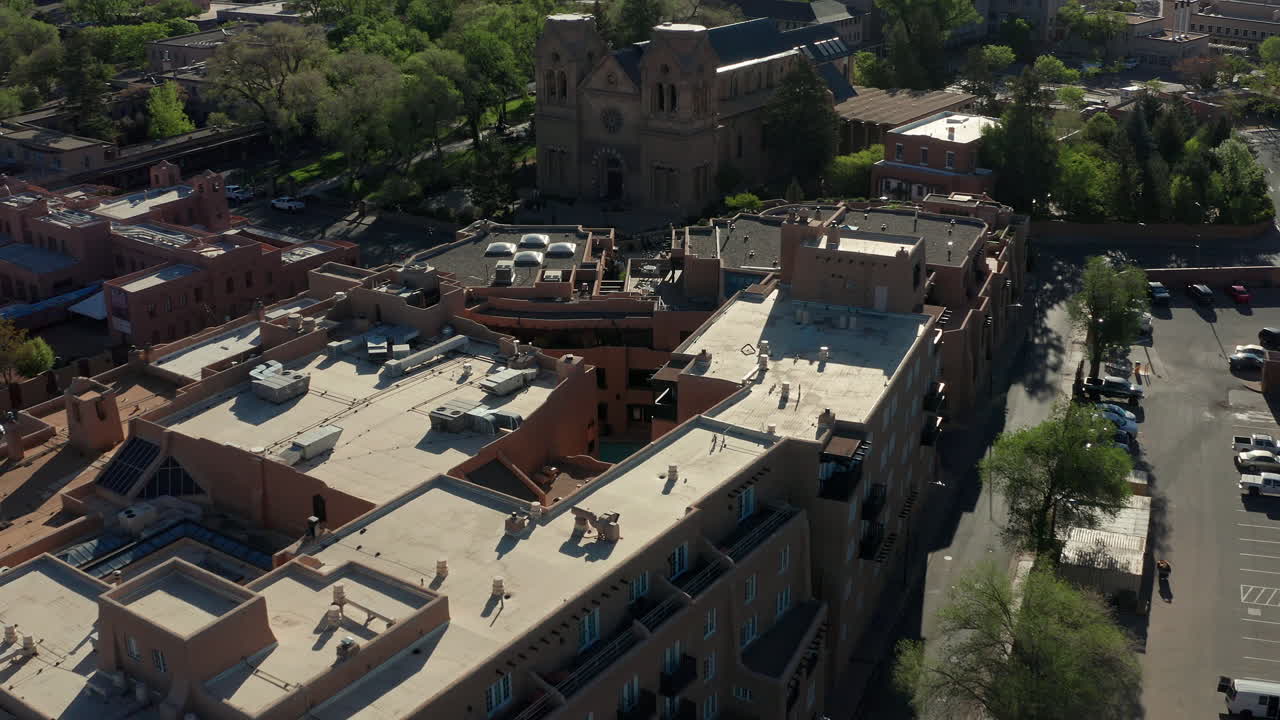Aerial view of St Francis Cathedral in Santa Fe New Mexico