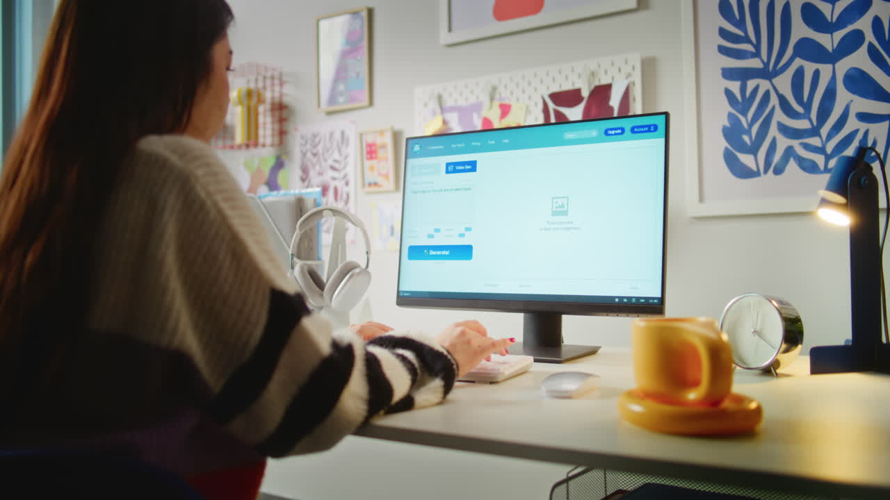 Woman working on computer at home