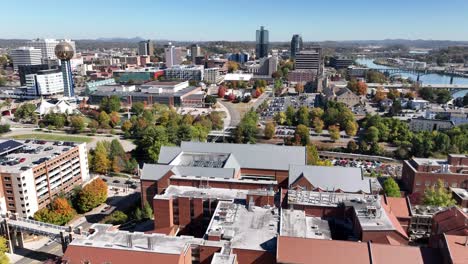 university of tennessee aerial push towards knoxville tennessee skyline