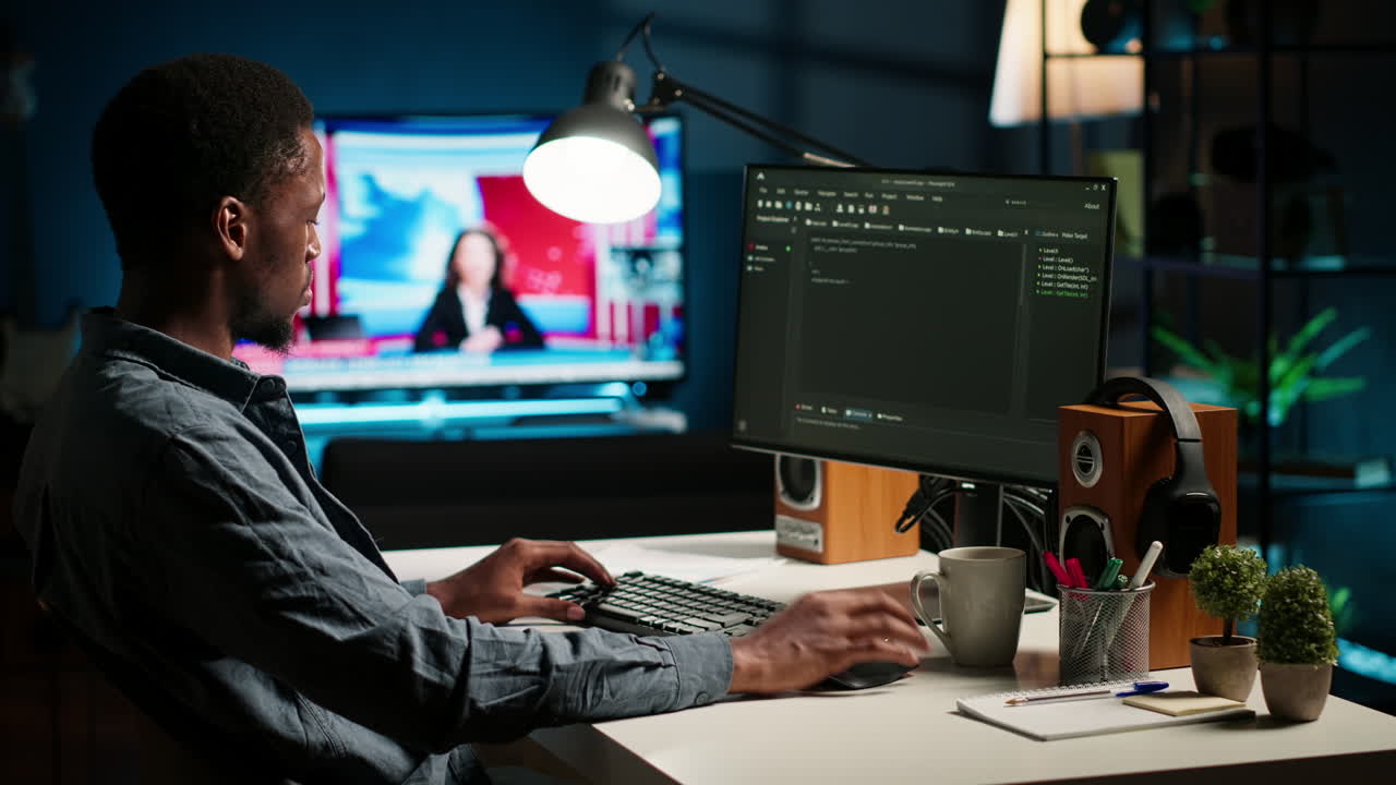 African american man working on PC to write code and programming