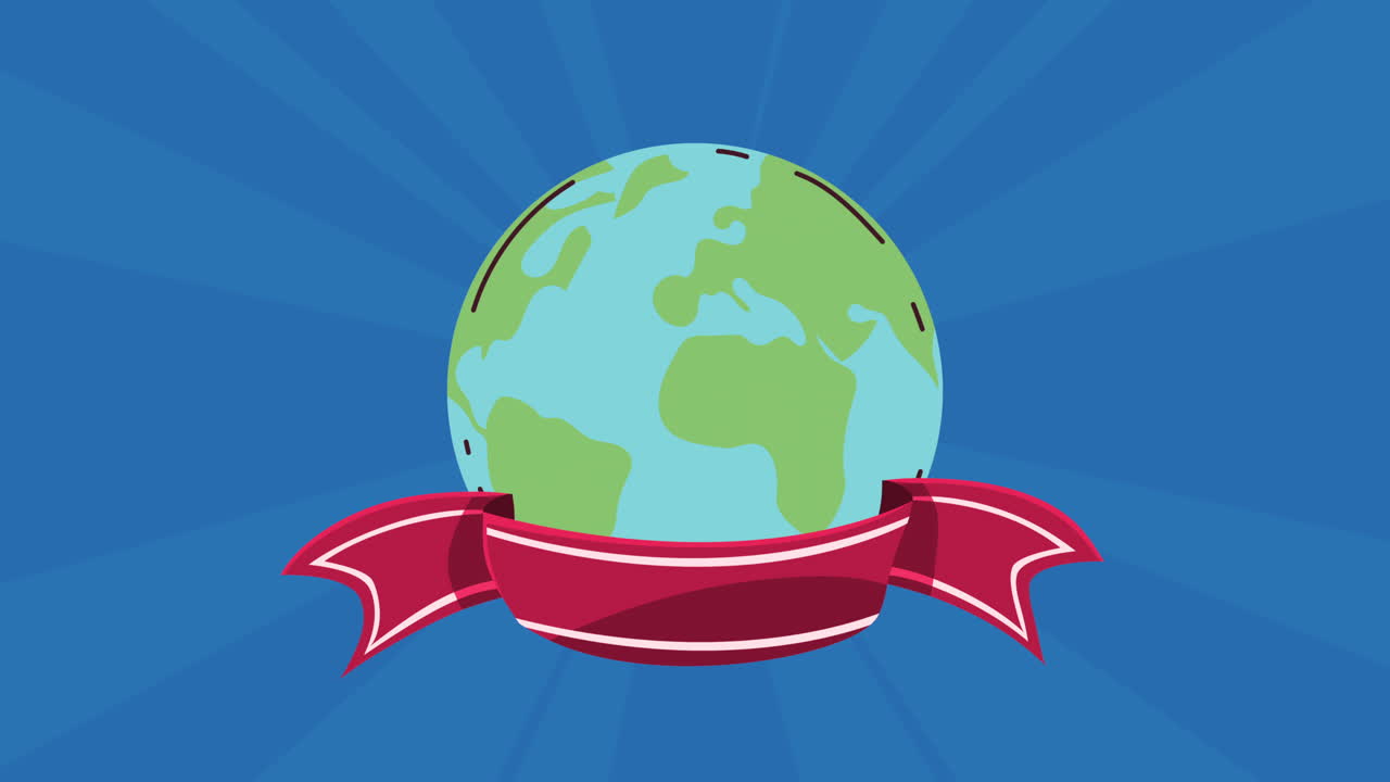 리본 그래픽 디자인을 가진 지구 지구
