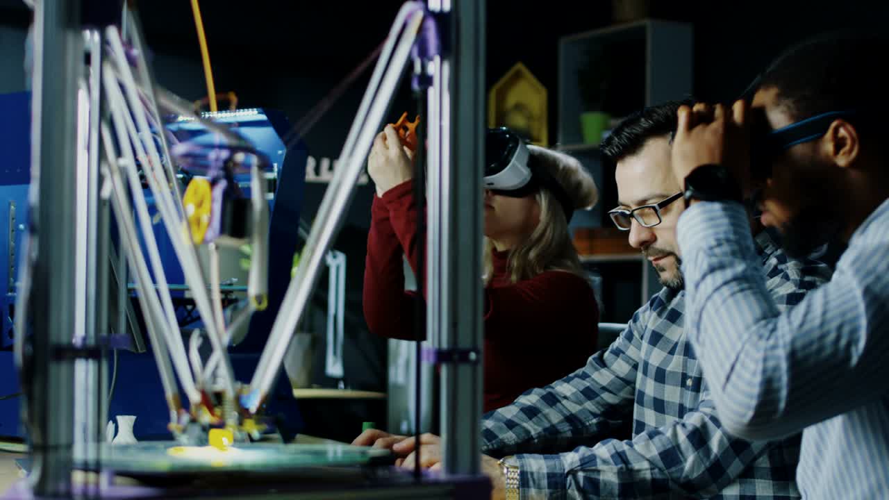 Colleagues in VR glasses having meeting