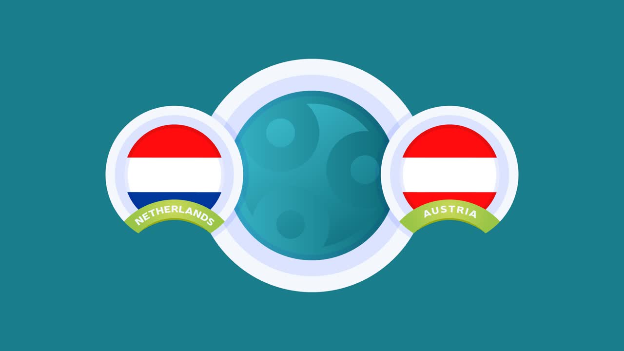 네덜란드 vs 오스트리아 경기 축구 비디오 애니메이션 축구 2020 챔피언십 경기 폴에 국가 발 대 팀 인트로 스포츠 배경, 경쟁 4k 애니메이션