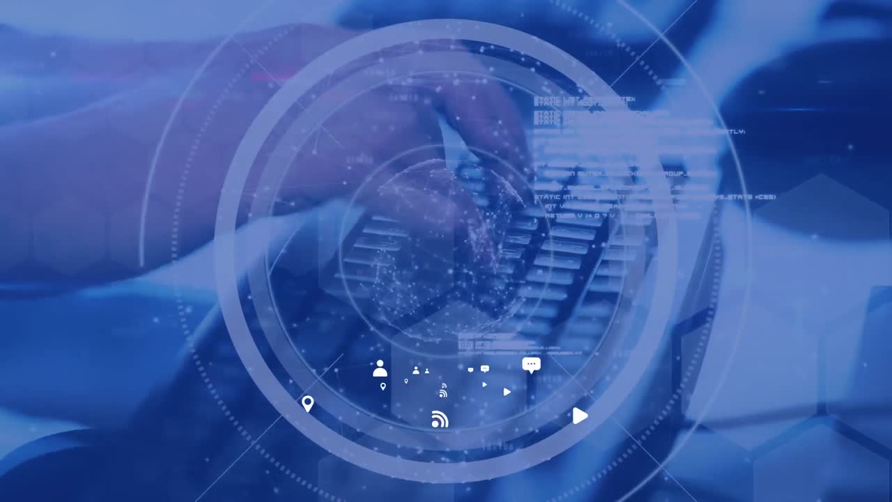 컴퓨터 키보드 배경으로 통신 아이콘의 네트워크