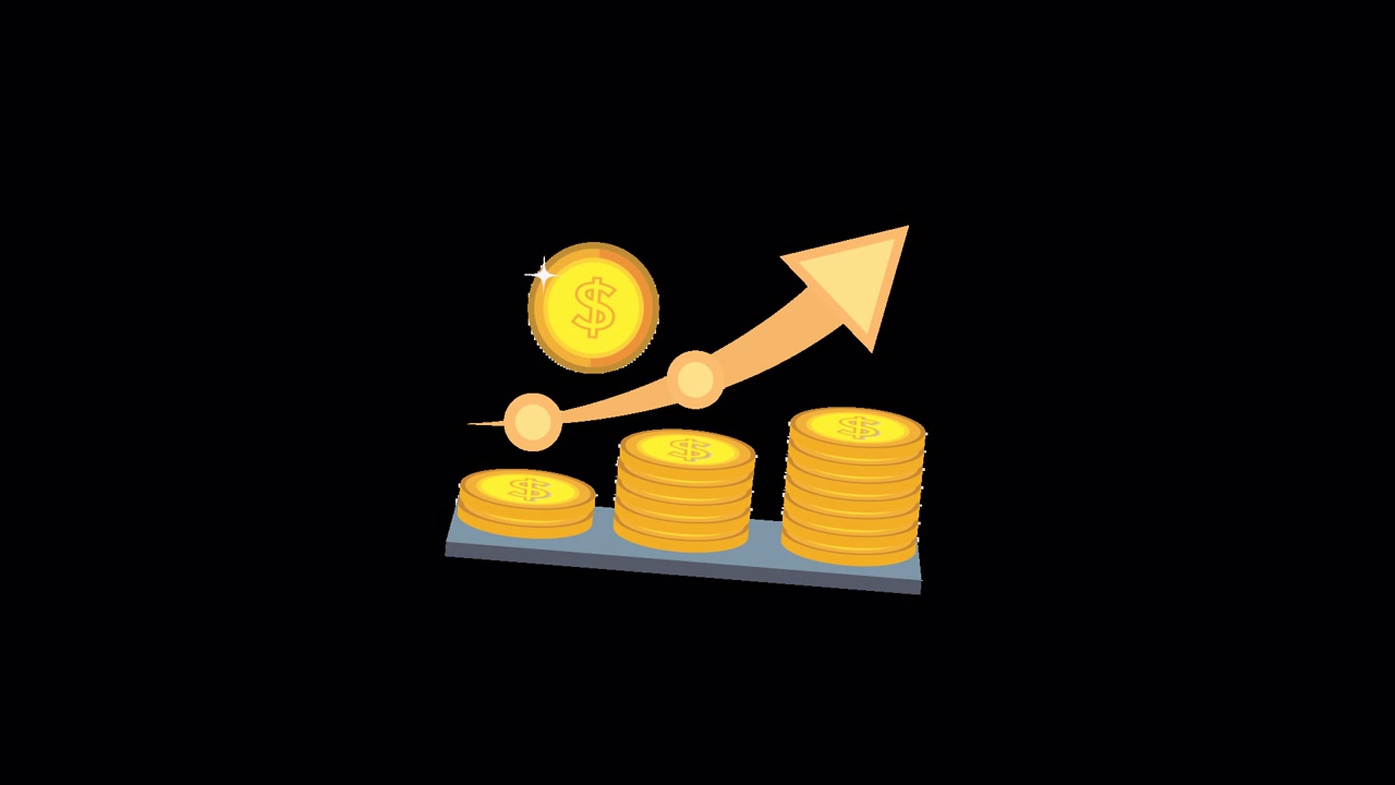 Animated Gold Coins Stacking with Upward Financial Growth Graph